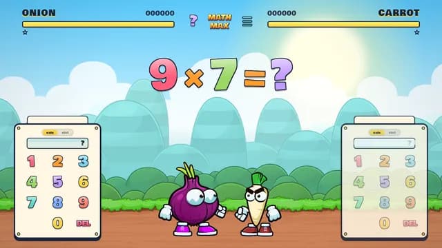 A Math Max battle in progress — two fighters race to solve a math problem first.