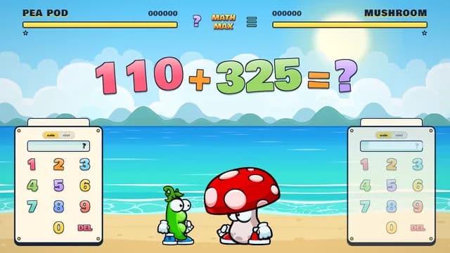 A Math Max battle in progress — two fighters race to solve a math problem first.