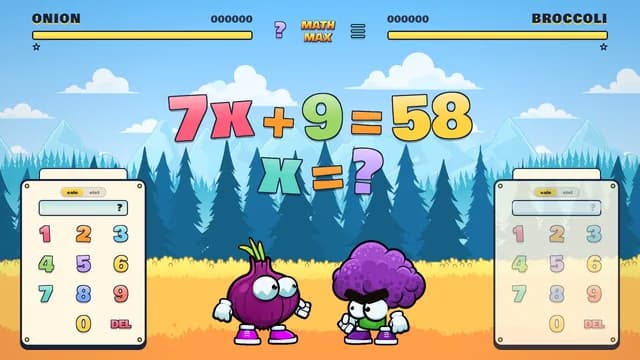 A Math Max battle in progress — two fighters race to solve a math problem first.